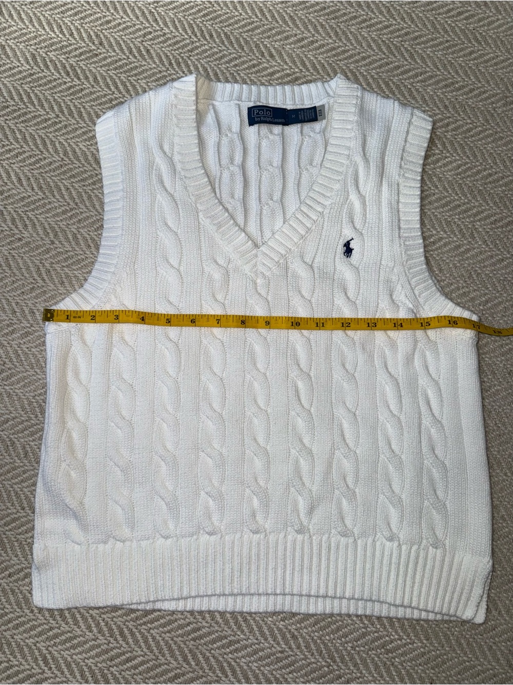 Polo Ralph Lauren White Cable Knit V-Neck Sleeveless Sweater Vest size M - Picture 4 of 5